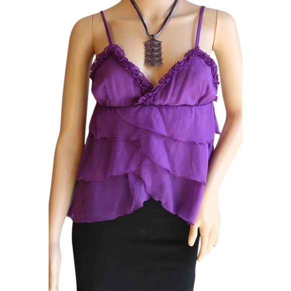 Loungewear Betty Tops - LOUNGEWEAR BETTY Purple Silk Ruffle Camisole